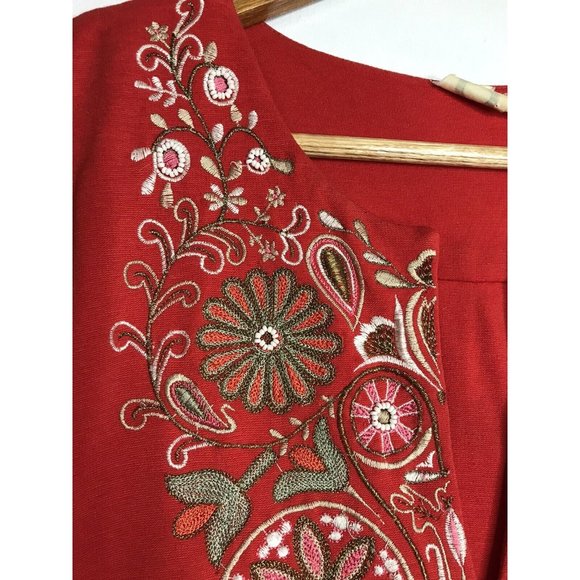 Akemi + Kin Anthropologie Binah Tank Sleeveless Blouse Red Beaded Embroidered S - Picture 4 of 10